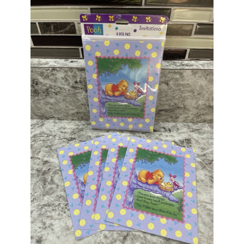 Winnie the Pooh Invitations Baby Shower NIP set of 8 & 4 loose - 12 Total